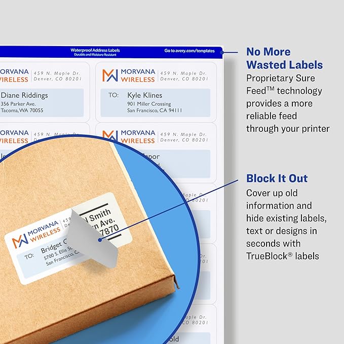 Avery Shipping Labels with TrueBlock Technology for Inkjet Printers , 3-1/3" x 4", 150 Labels per Pack, Case Pack of 5 (8164)