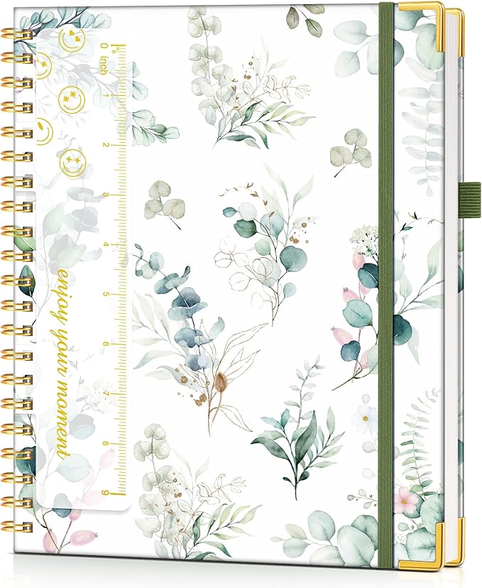 Hardcover Spiral Notebook Journal 8.5” x 11”, A4 Large Cute Notebooks for Women Men, Lined College Ruled Notebook, 100 GSM Paper, Spiral Bound Journals for Work School Note Taking Business, Aesthetic Leaf