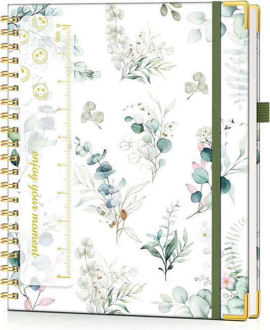 Hardcover Spiral Notebook Journal 8.5” x 11”, A4 Large Cute Notebooks for Women Men, Lined College Ruled Notebook, 100 GSM Paper, Spiral Bound Journals for Work School Note Taking Business, Aesthetic Leaf