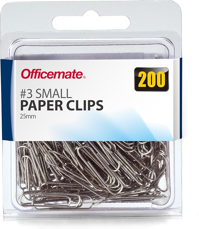 Officemate Small #3 Size Paper Clips, Silver, 200 in Pack (97219)