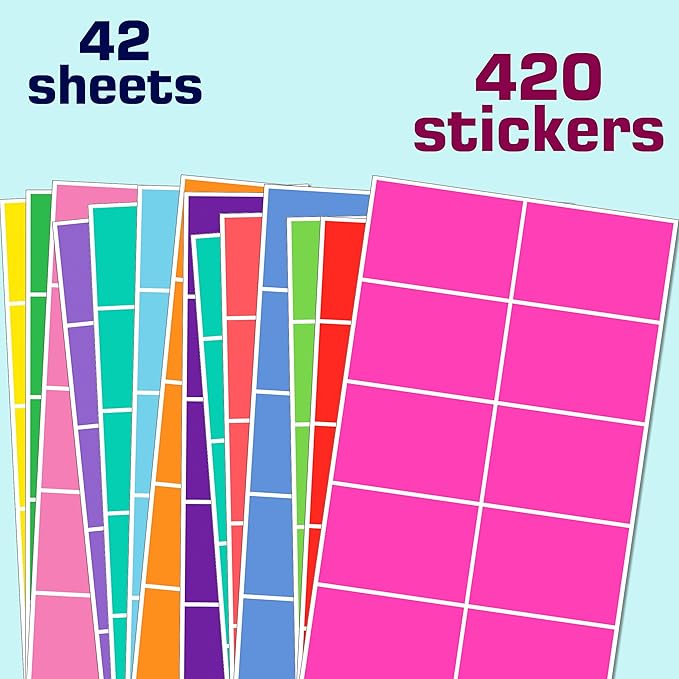 420 Pack Colored Labels Stickers, 3 x 2 inches, 14 Colors, Large Adhesive Home Moving Stickers for Packing Box