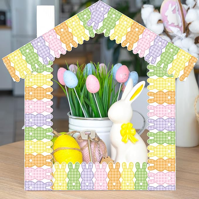 BeYumi Plaid Bunny Border Trim - 65ft Spring Bunny Plaid Rolled Border Trim Back to School Cute Colorful Rabbit Checkered Bulletin Board Set Classroom Home Door Party Church Chalkboard Wall Decoration