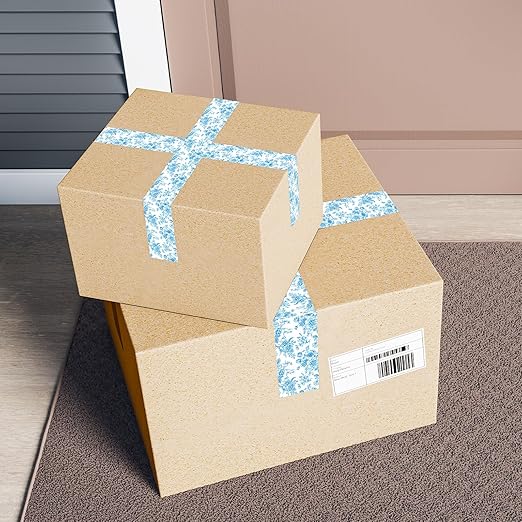 Whaline 109 Yard Blue Floral Packing Tape Chinoiserie Flower Pattern Tape Vintage Floral Waterproof Shipping Tapes for Small Business DIY Crafts Box Carton Decor