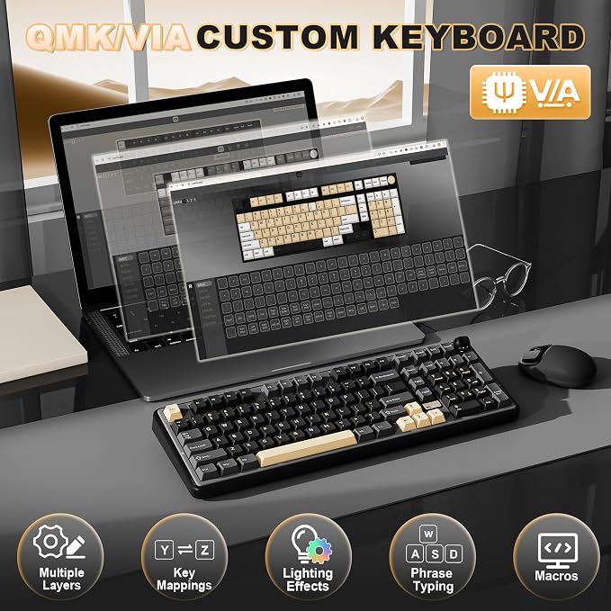 YUNZII B98 PRO 96% Wireless Mechanical Keyboard (Black, Candy Switch) | QMK/VIA, with Numpad, Dual-Style Knob Design, Creamy Pre-Lubed Switches, Hot Swap, Gasket Mount, RGB for Gaming/Win/Mac