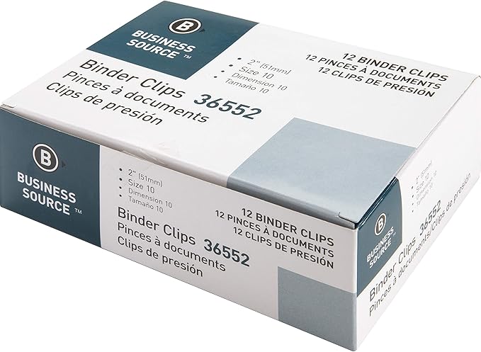 Business Source Fold-Back Binder Clips, Black, Large (Pack of 12)