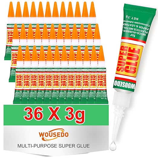 36 X 3g Super Glue Clear, Strong Adhesive,Super Glue Fast Drying Cyanoacrylate Glue for Wood,Rubber,Leather, Plastic, Metal, Rhinestone Jewelry, DIY Crafts and More