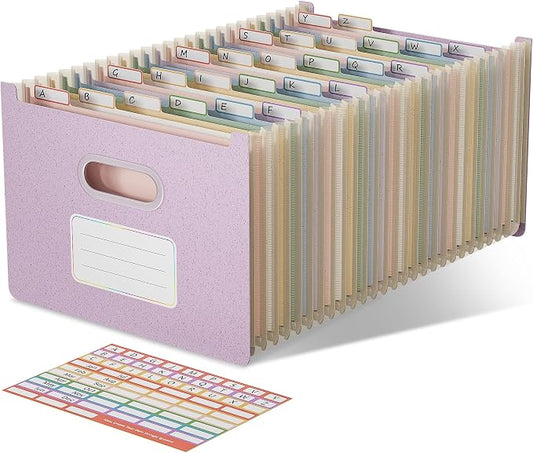 EcoStash 26 Pockets Accordion File Organizer, Upright&Open Top | Wheat Straw, 100% BPA Free, A-Z Bill Receipt Organizer, Letter/A4 Size for School Home Office Hospital- Lavender Purple