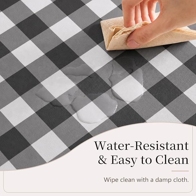 Ohocut Scalloped Gingham Checkered Desk Pad，Black：31.5" x 15.7" | Large, Premium Faux Leather, Anti-slip Bottom, Water Repellent, Easy to Clean, Aesthetic Trendy Design