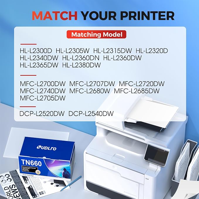 TN660 TN-660 Toner Cartridge Replacement for Brother TN660 TN630 TN-630 | TN-660 Use for HL-L2300D HL-L2380DW HL-L2320D DCP-L2540DW HL-L2340DW HL-L2360DW HL-L2305W Printers (2 Black)