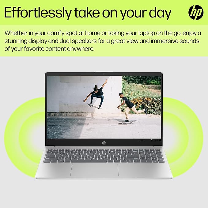 HP 15.6" FHD Laptop 2026 Notebook for Students & Remote Work, Intel N100, 8GB RAM, 256GB SSD, Lightweight, Long Battery Life, Wi-Fi 6, Office 365, Win 11 Home, Moonlight Silver, Type-C RJ45