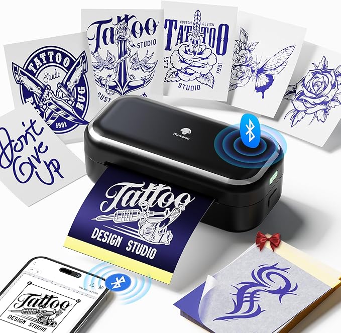 Phomemo TP31 Tattoo Stencil Printer, Mini Temporary Tattoo Maker with 30pcs Transfer Paper,Bluetooth Tattoo Machines Printers for Tattoo Beginners & Artists,DlY,Parties,Gifts. Deep Black