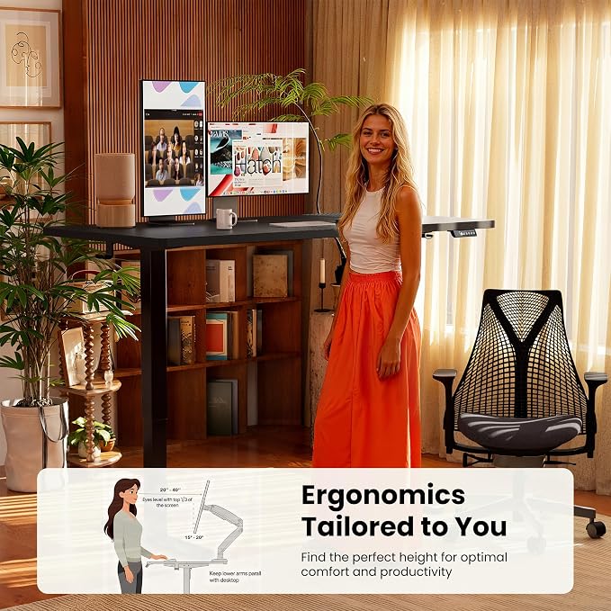 ErGear Height Adjustable Electric Standing Desk, 40 x 24 Inches Sit Stand up Desk, Memory Computer Home Office Desk, Carbon Fiber Black