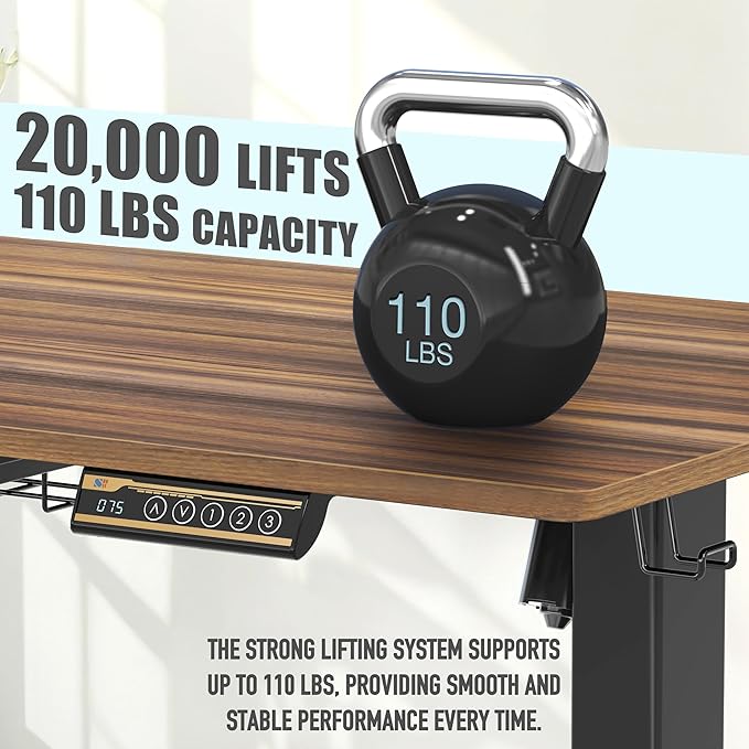 SHW 40-Inch Electric Height Adjustable Standing Desk with Drawer, Memory Preset and Cable Management Tray, Walnut