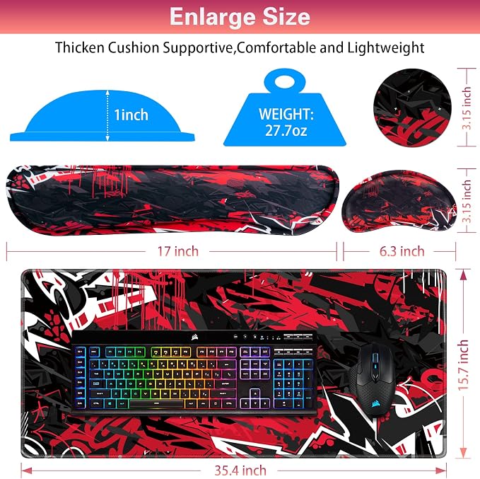 Canjoy Desk Mat with Keyboard and Mouse, Desk Pad with Wrist Rest Support | 4-in-1 Big Large Mouse Pad(35.4×15.7in) + Keyboard Wrist Rest + Coaster, Extended Keyboard Mat Computer Desk Pad Memory Foam
