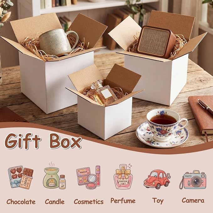 Hoikwo 30 Packs Shipping Boxes Mixed Sizes | 10 PCS Each of 8x8x8, 7x7x7, 6x6x6, White Cardboard Box for Small Business Packaging and Mailing