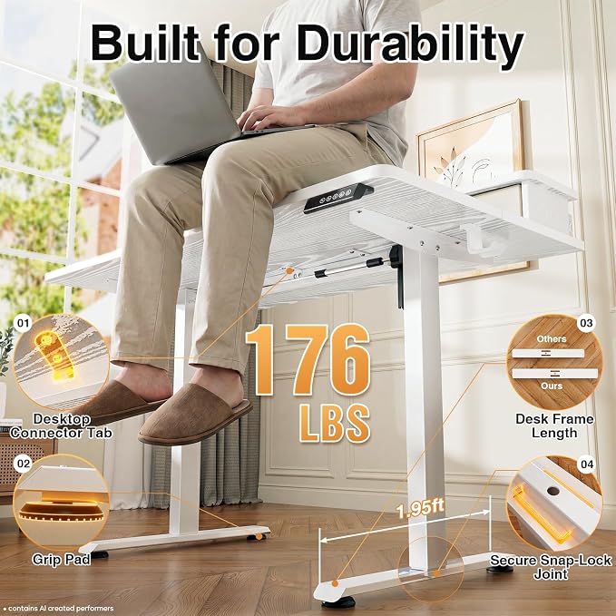 Veken 55x26 in Electric Standing Desk with Drawers, Adjustable Table, White | Stand up Computer Desk for Home Office, Work & Study, with Storage, 3 Memory Presets, Cable Organizer, Hook, and Quiet Lift.