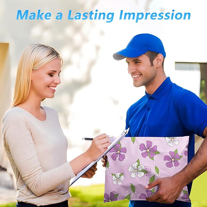 Poly Mailer 6x9 Inch 100 Pcs, Waterproof and Tear-Resistant Shipping Bags for Clothing, Strong Self-Sealing Mailing Bags with Purple Flower Printed Packaging