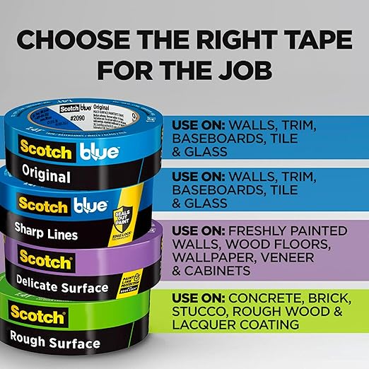 ScotchBlue Original Multi-Surface Painter's Tape, 0.94 Inches x 60 Yards, 4 Rolls, Blue, Paint Tape Protects Surfaces and Removes Easily, Multi-Surface Painting Tape for Indoor and Outdoor Use