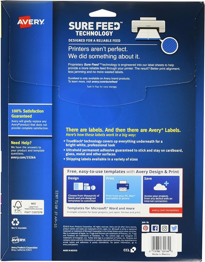 Avery TrueBlock Shipping Labels, Sure Feed, Permanent, 3-1/3" x 4", White, 120 Labels Total (32134) (Pack of 10)