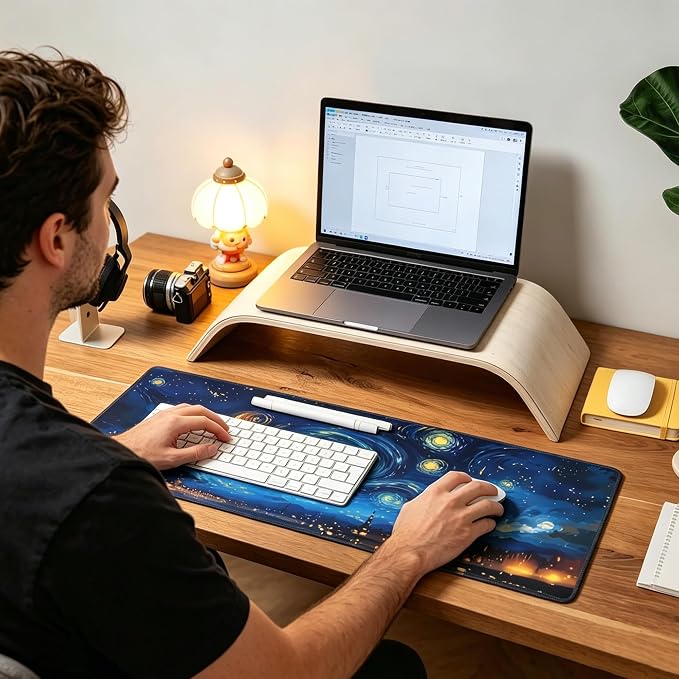 Starry Night Desk Mat,Large Van Gogh Art Gaming Mouse Pad,31.5x12 in | Blue Night Sky Moon Aesthetics Mousepad,XL Extended Desk Decor Deskmat,Soft Micro Woven Cloth Keyboard Pad,80 x 30 cm
