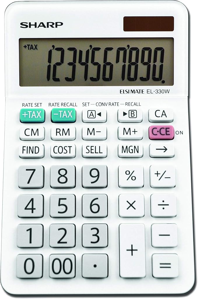 Sharp EL-330WB Standard Function Basic Desktop Calculator, Large Display, for Home and Office, Dual Power, Solar and Battery…