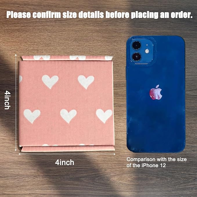 25 Pack Baby Pink Hearts Shipping Boxes, 4 x 4 x 2 inch Recyclable Kraft Corrugated Cardboard Boxes Literature Mailer for Mailing Packing for Mother's Day Small Business Shipping