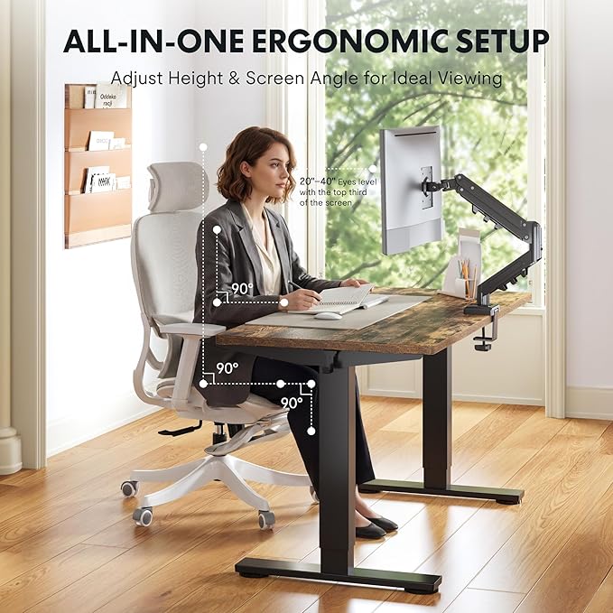 FLEXISPOT EN2 55''x28'' Standing Desk with Monitor Mount Bundle, 1" Thick One-Piece Desktop, Fully Adjustable Single Monitor Arm with Cable Management, Bundle for Office, Gaming & Study, Rustic Brown