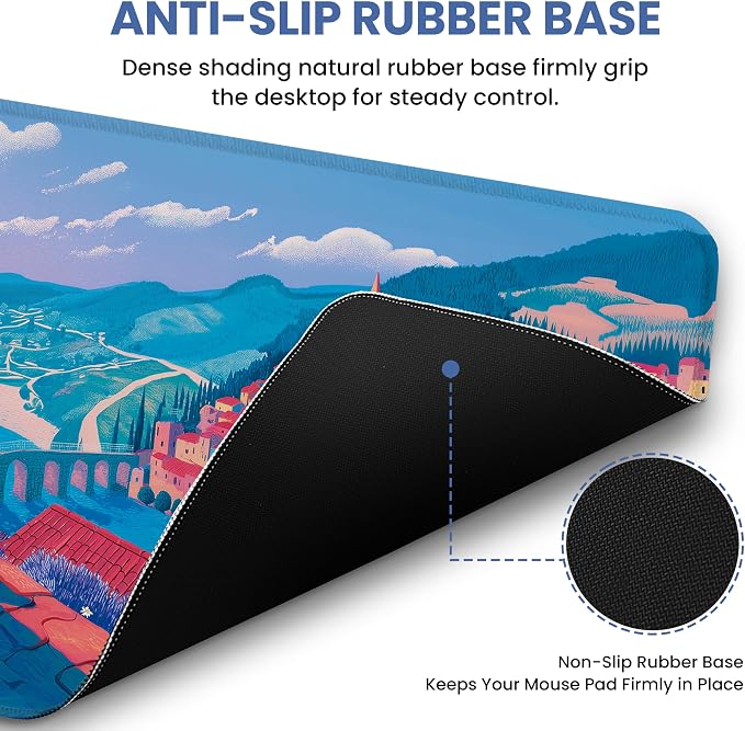 Aesthetic Desk Mat, Cute Hillside Cat Desk Pad Protector for Work & Decor, 35.4" x 15.7", Pretty Non-Slip Extended Mouse Pad for Office or Home