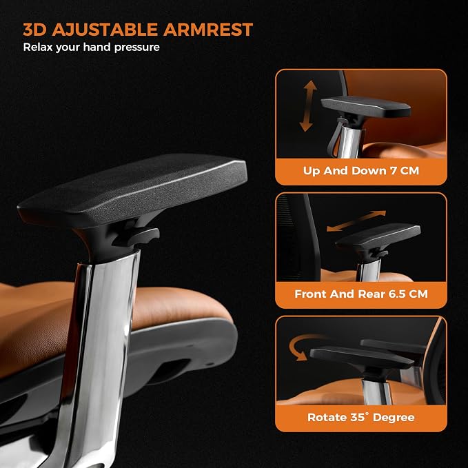 TOMU Genuine Leather Office Chair - Ergonomic Executive Office Chair for Boss and Manager, with Adjustable armrest, Headrest, Lumbar Support and Reclining Back- Luxury and Commercial