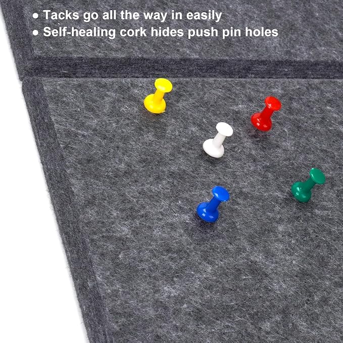 48" x 36" Felt Bulletin Board & Cork Board Alternative, Dark Gray | 12 Pack Removable Felt Wall Tiles with 30 pushpins, 60 Safe Adhesive Tabs, Pin Boards for Wall Decor, Home ,Office, Classroom