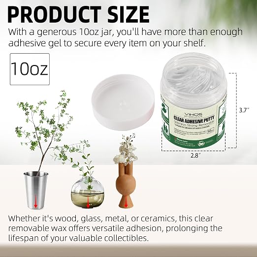 10oz/Jar Clear Removable Putty for Museum Art Craft | Clear Adhesive Wax for House Decor, Removable Exhibit Adhesive Gel for Museum Collection, Non-Toxic Reusable Putty for Museum