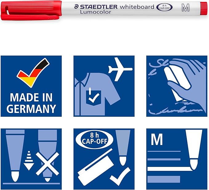 Staedtler Lumocolor drywipe/whiteboard medium tip pens wallet set of 4 markers
