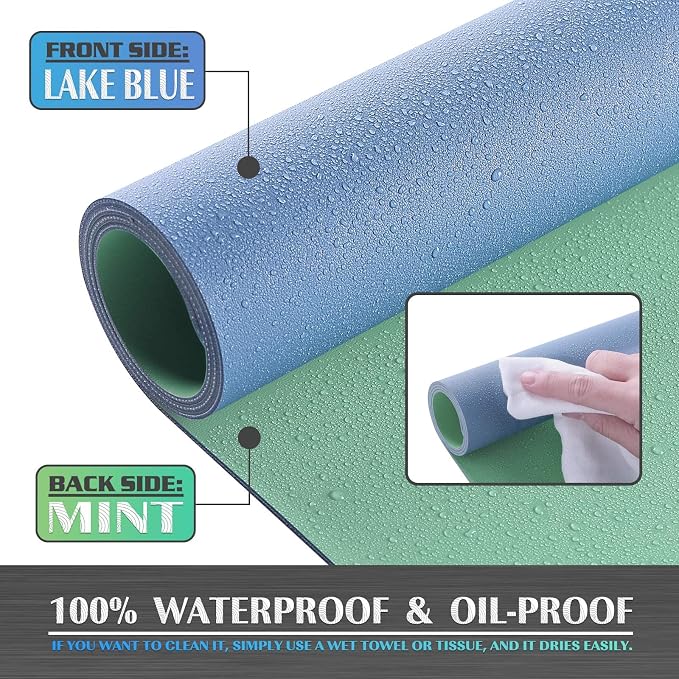 K KNODEL Small Office Desk Mat, Leather Mouse Pad (23.6"x13.8", Lake Blue) | Desk Pad, Keyboard Pad, Computer and Laptop Mat, Desktop Protector and Cover, Writing Pad and Blotter for Home Office