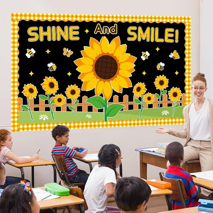 Sunflower Bulletin Board Set Sunshine Sunflower Classroom Bulletin Board Decorations Summer Butterfly Bee Cutouts Classroom Decorations for Back to School Office Home Chalkboard Decor Wall Door