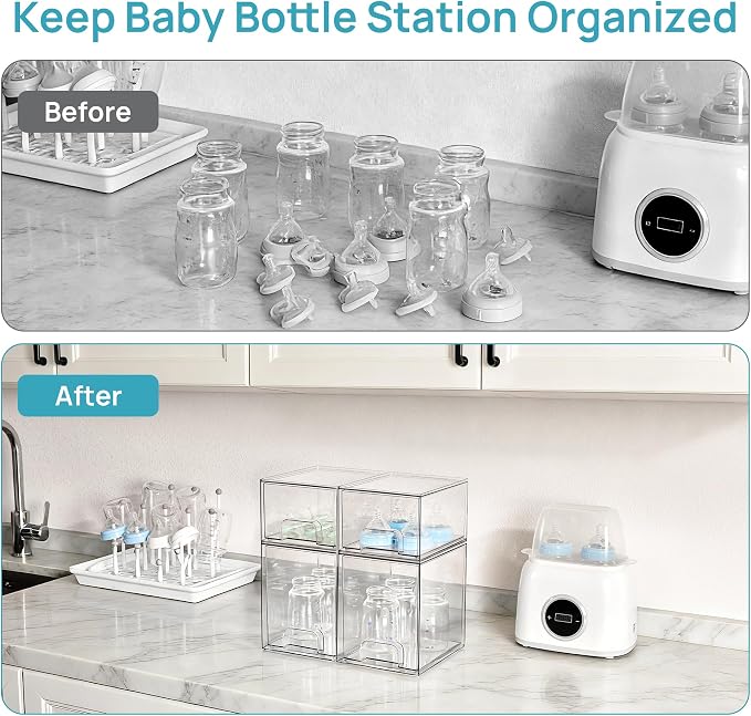Vtopmart Clear Stackable Storage Drawers Set of 8, Plastic Organizer Bins | Multi-purpose Boxes for Baby Bottle Storage, Ideal for Kichen, Vanity, Bathroom, Undersink, Cabinet, Pantry Organization