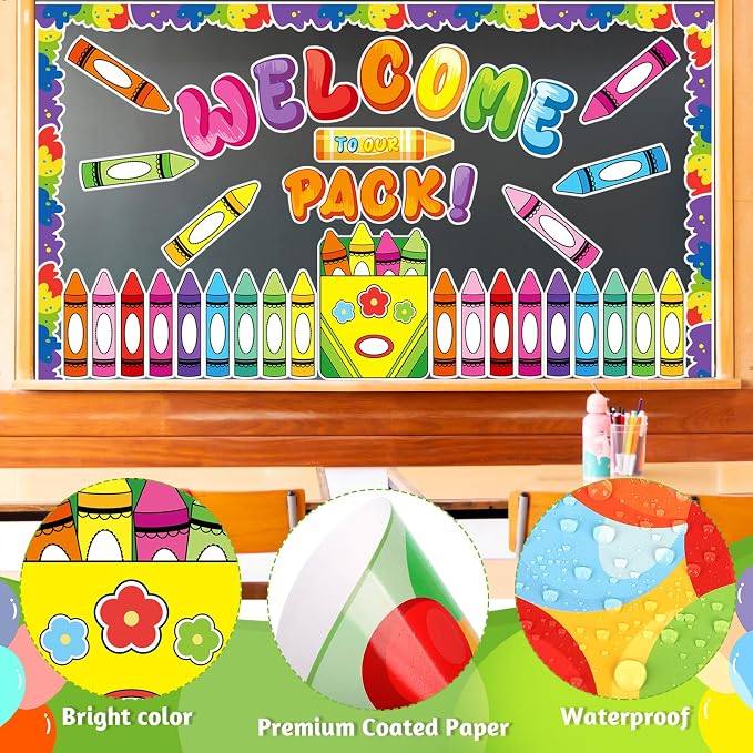 Welcome to Our Pack Bulletin Board Decorations, Back to School Classroom Decorations, Affirmation Station Bulletin Boards Decor, Vibrant Crayon Decoration for Elementary Middle Welcome Back to School