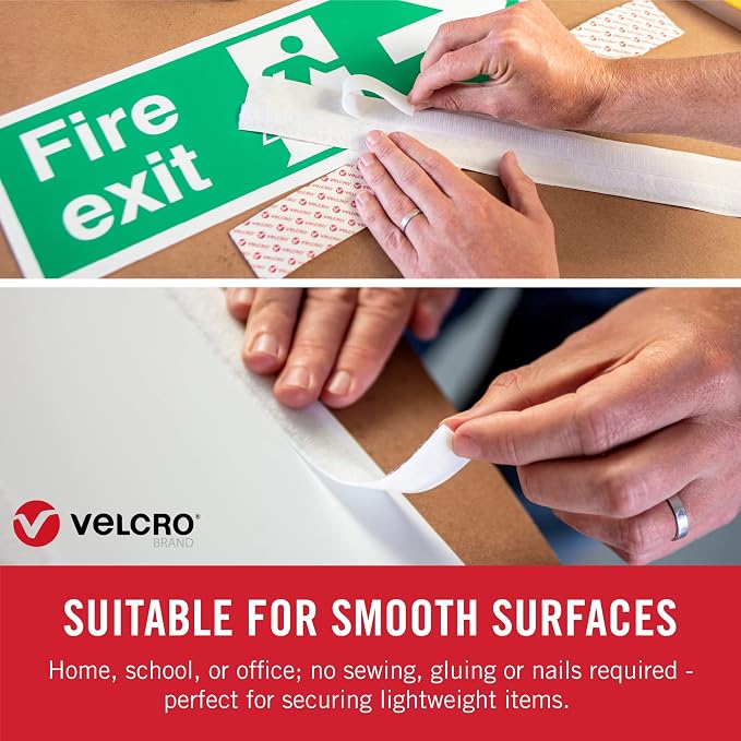 VELCRO Brand 5 Ft x 3/4 in | White Tape Roll with Adhesive | Cut Strips to Length | Sticky Back Hook and Loop Fasteners | Perfect for Home, Office or Classroom (Pack of 2)