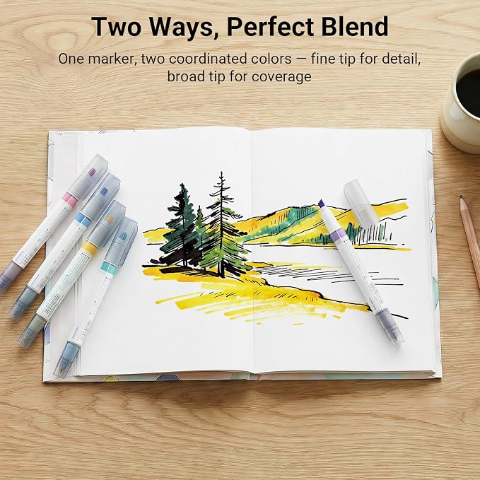 KOKUYO Pastel Highlighters, Dual-Tip Highlighter Markers for Bible in Assorted Colors, Fine & Chisel Tip No Bleed Quick-Dry for Journals, Planners, Notes, Grey Colors (PM-MT201-5S)