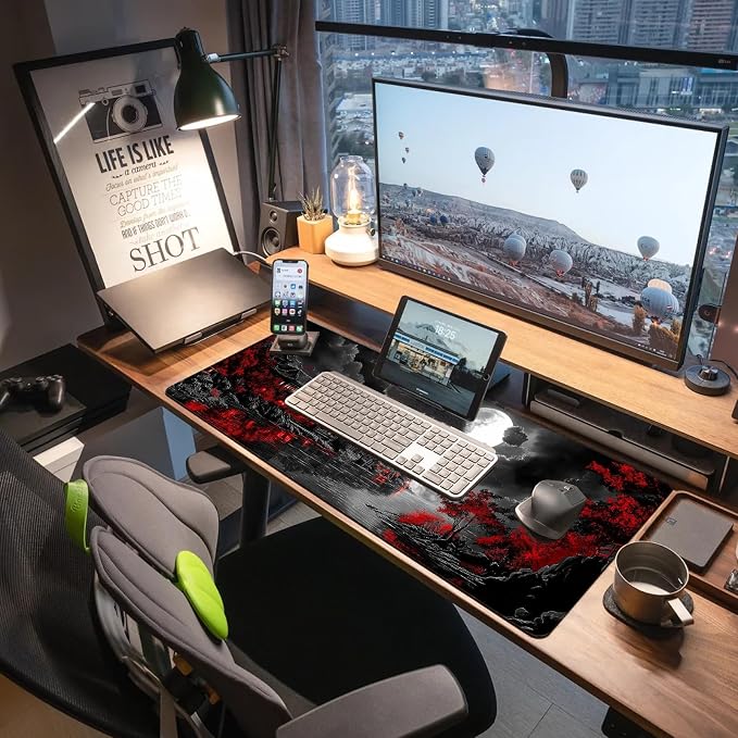 Extended Gaming Mouse Pad, Large Mouse Mat 3 mm Nature Rubber Base Mousepad with Stitched Edges, Non-Slip Desk Mat for Office Home Great Gift 31.5x11.8 Inch (Dark Canyon 6)