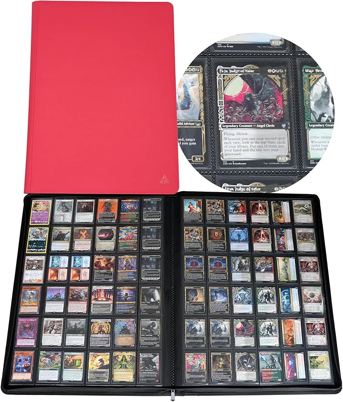 Rayvol Premium 2300 Pockets Card Binder, Large 36-Pocket 2000+ Ringless Trading Card Album - Side Loading UltraSonic-362304 Tech Zip Binder for TCG -Red