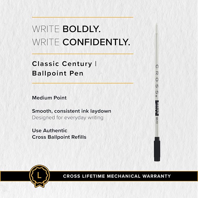 Cross Classic Century Ballpoint Pen, Black & Gold, Medium Point, Black Ink | Refillable Pen for Effortless Writing, Durable Construction, Premier Distinctive Look, Gift-Ready Presentation