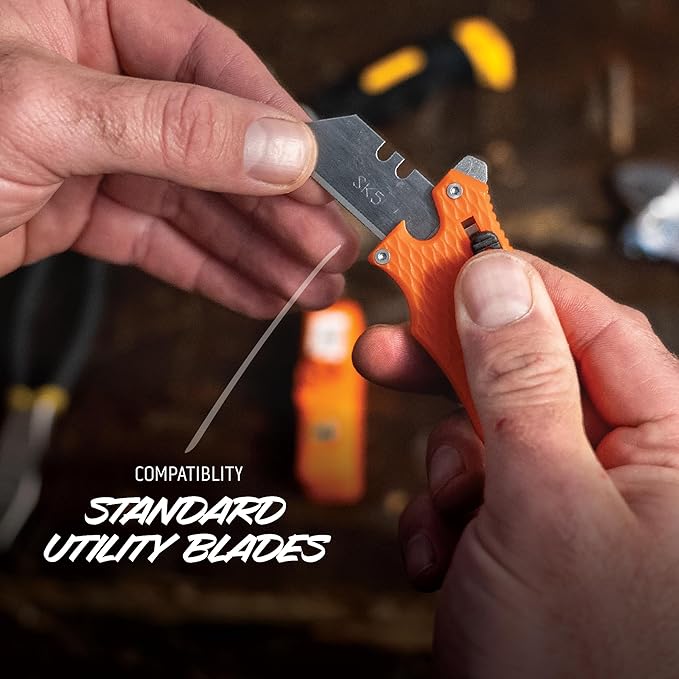 Outdoor Edge SlideWinder - Utility Knife Multitool with Standard Replaceable Razor Blade, Screwdrivers, Prybar, Bottle Opener and Pocket Clip with Locking Auto-Retracting Blade
