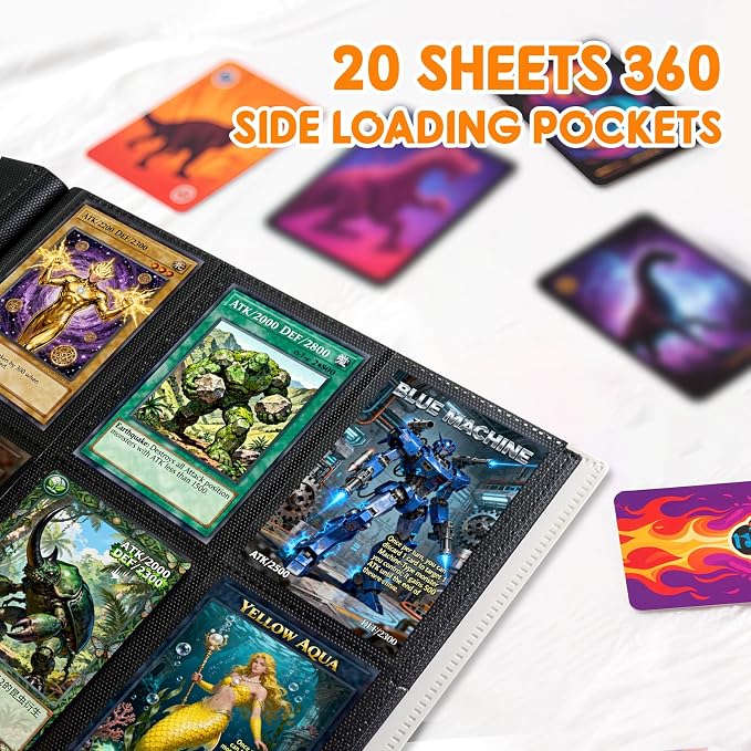 Trading Card Binder 9 Pocket, 360 Card Waterproof Folder with Side Loading Sleeves, Sturdy Card Collection Album for MTG, TCG, Game Cards & Sports Cards (1, White)