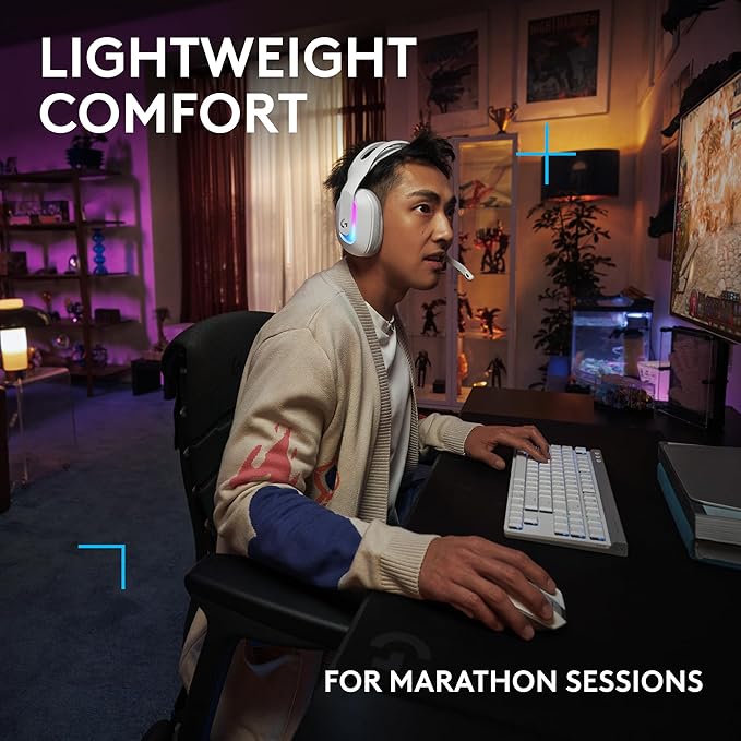 Logitech G522 Lightspeed Wireless Gaming Headset, Full-Band Mic, Advanced Audio, Tri-Connect (Lightspeed, Bluetooth, USB A to C), LIGHTSYNC RGB, for PC & Nintendo Switch/Switch 2 - White