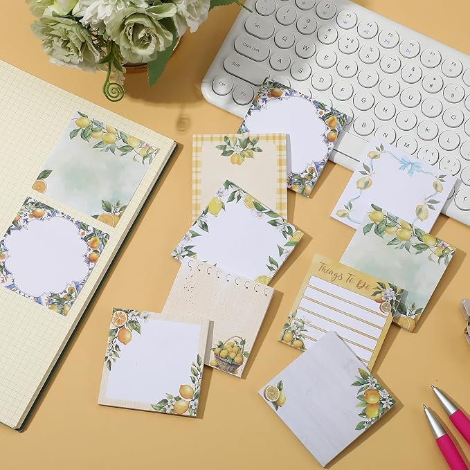 9 Pads Lemon Sticky Notes, 3x3 Inch Cute Stick Notepads | Adhesive Memo Notes Pad, Coworker Gifts, Office Supplies Decor, Desk Accessories for Students, Teacher, Meeting
