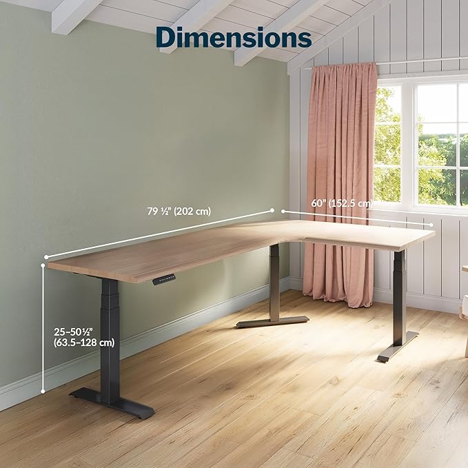 Vari ComfortEdge 80x60 L-Shape Electric Standing Desk – Height Adjustable Sit-Stand VariDesk for Corner Office with Reversible Left/Right Design – Light Wood Top/Slate Legs (Ships in 3 Boxes)