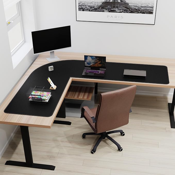 Mydours 61" x 77" x 24" L Shape Desk Pad Gaming Mouse Pad Dual-Sided Black | Extra Large PU Leather Corner Desk Mat XXL Computer keyboard Mat Waterproof Protector For Home Office Computer Gaming