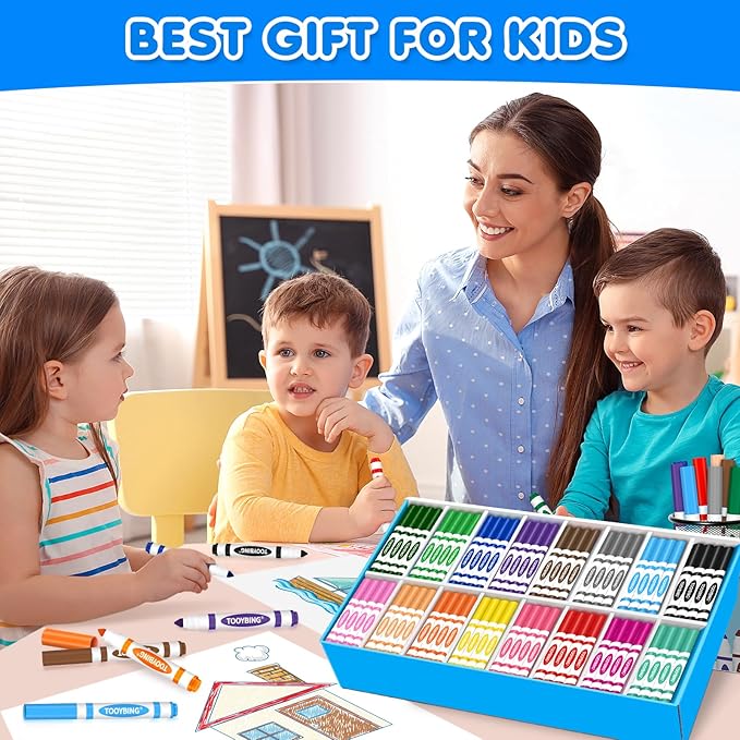 Washable Markers Bulk (288 Count), 16 Assorted Colors, Washable Markers for Kids Classroom School, Broad Tip Durable for Back to Classroom Art School Supplies Essentials