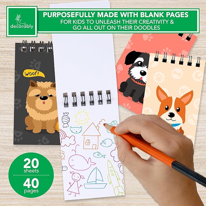 Decorably 24 Pack Dog Themed Mini Notebooks for Kids Party Favors - 12 Adorable Designs 2.4x4in Small Notebooks for Kids, Spring-Bound, 20 Sheets