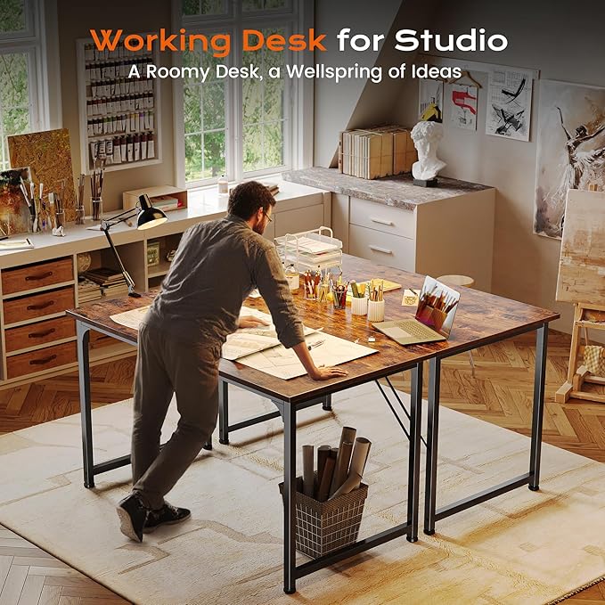 40 X 24 Inch Computer Desk with Deeper Desktop, Gaming Office Writing Work Desk for Home Office, Study, Bedroom, Work from Home, Metal Frame, Rustic Brown